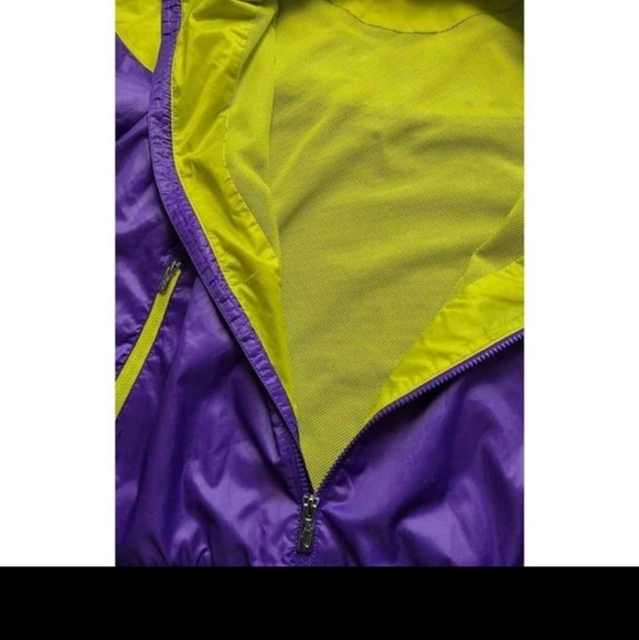NIKE Windrunner Jacket Women's Large Hooded Purple Neon Yellow Colorblock Lined - Picture 7 of 8